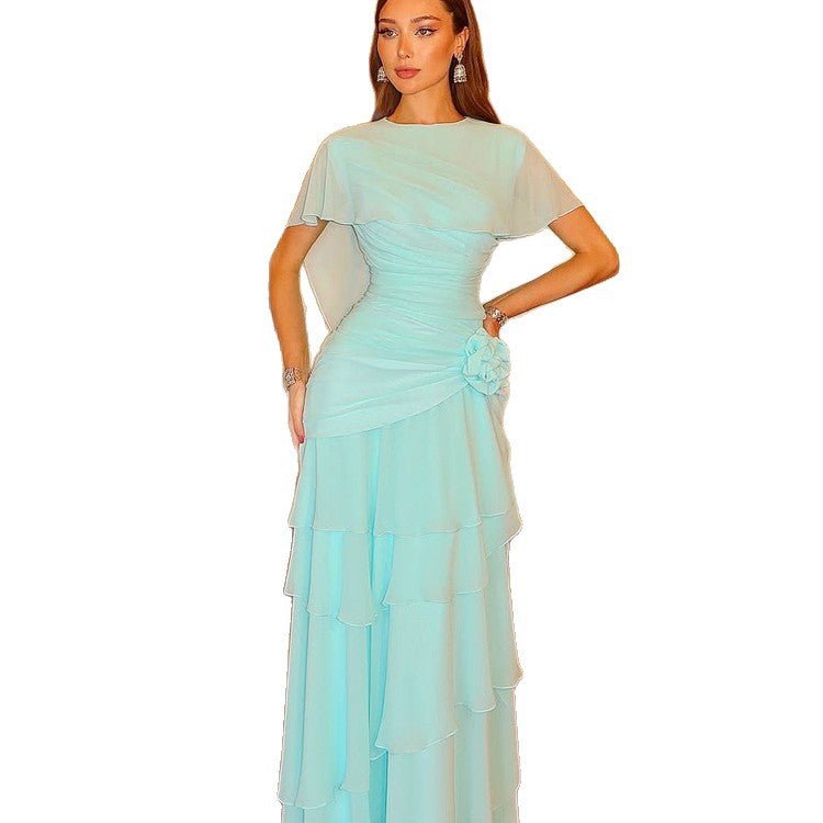 Women Flowing Tiered Ruffle Evening Dress with Tailored Draping Chichicherry - Chichicherry