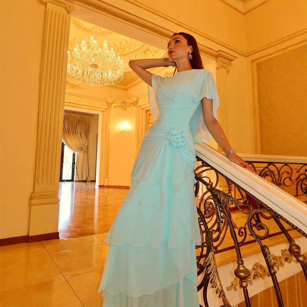 Women Flowing Tiered Ruffle Evening Dress with Tailored Draping Chichicherry - Chichicherry