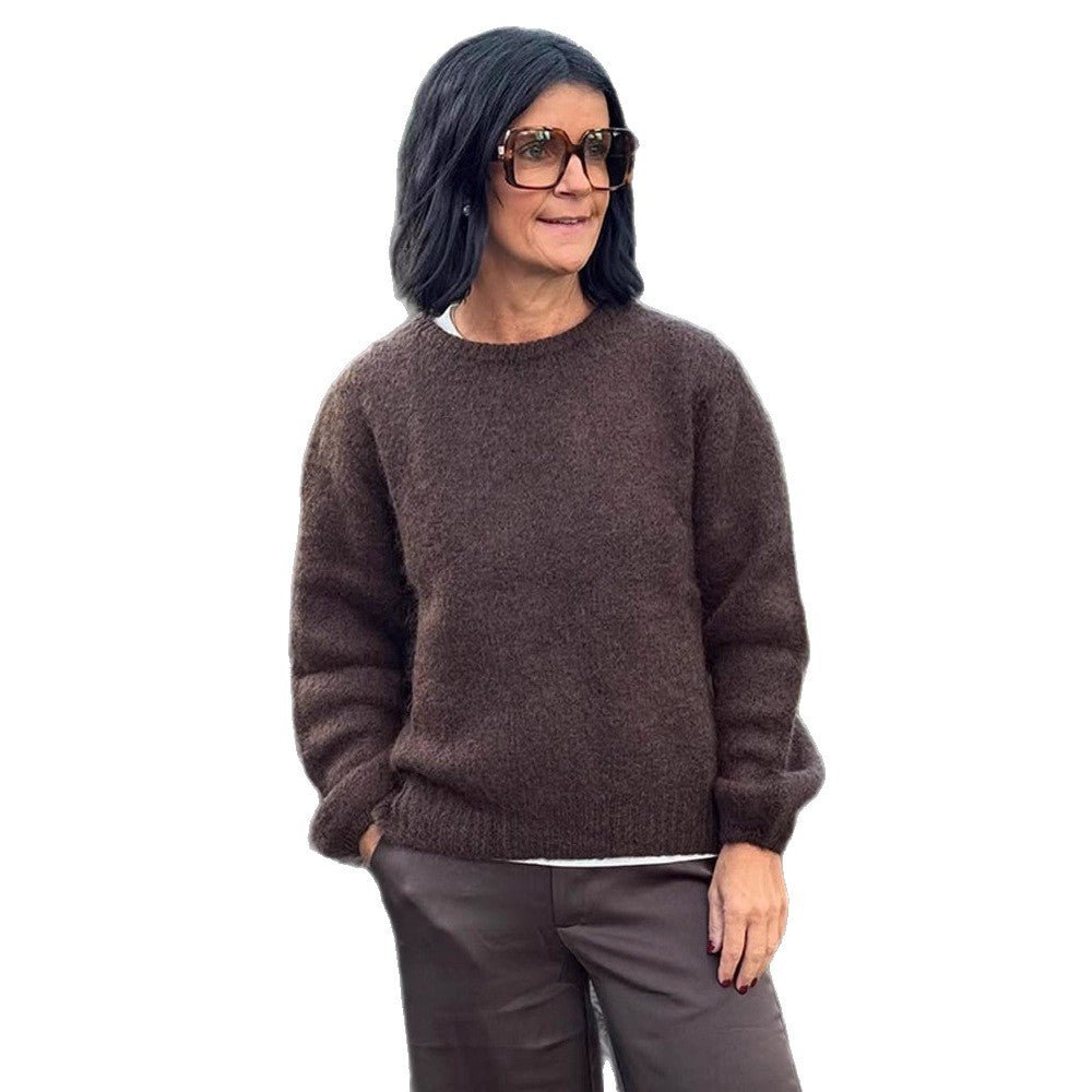 Women Fluffy Round Neck Sweater with Balloon Sleeves and Boxy Silhouette Chichicherry - Chichicherry