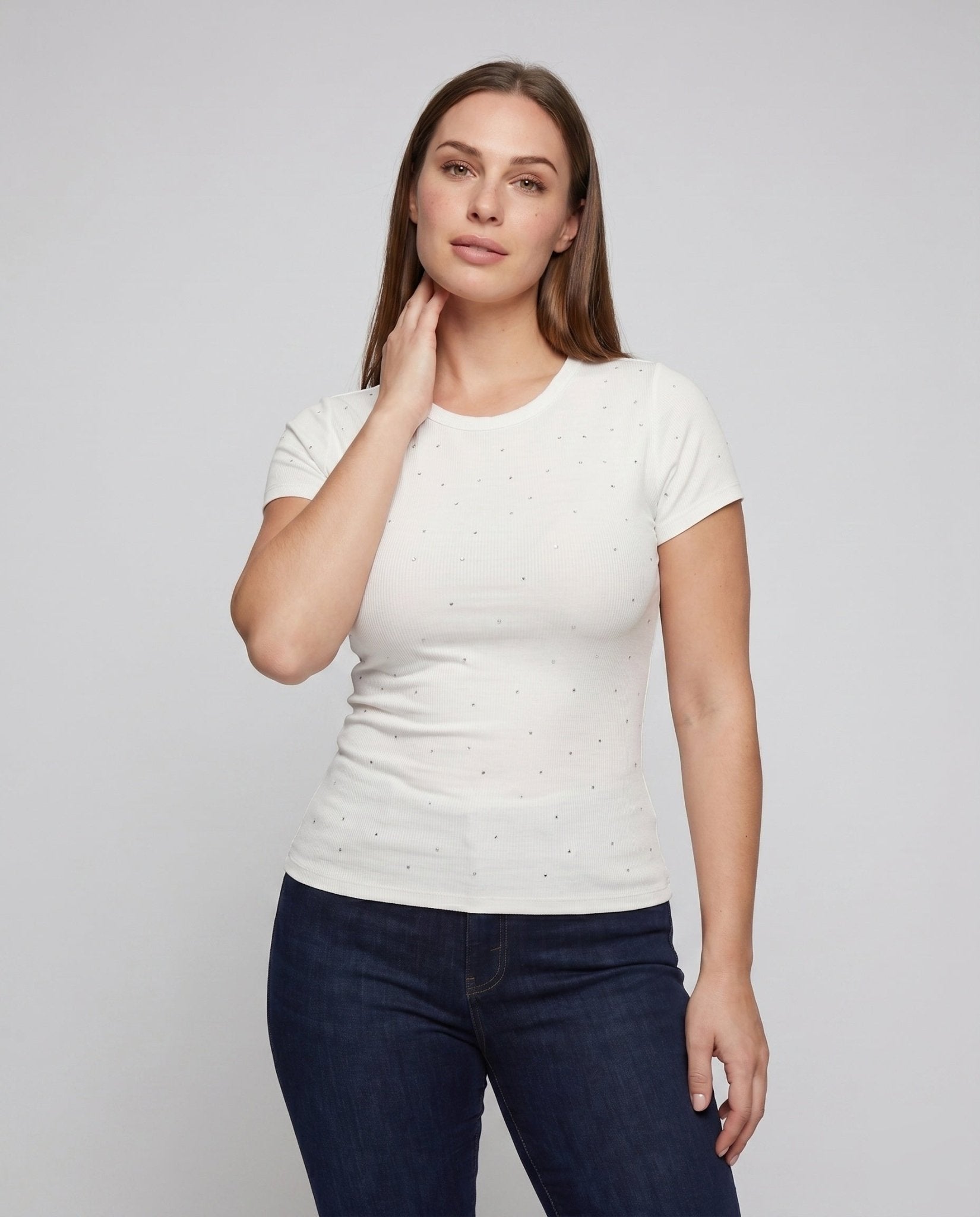 Women Glittering T-Shirt with fine rib design - Chichicherry