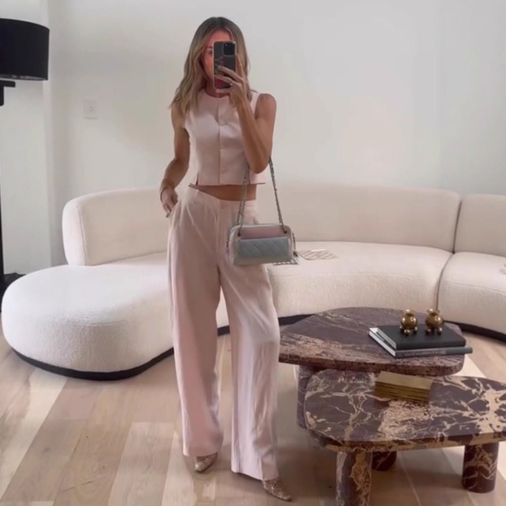 Women High-waisted wide summer pants with crease and side pockets Chichicherry - Chichicherry