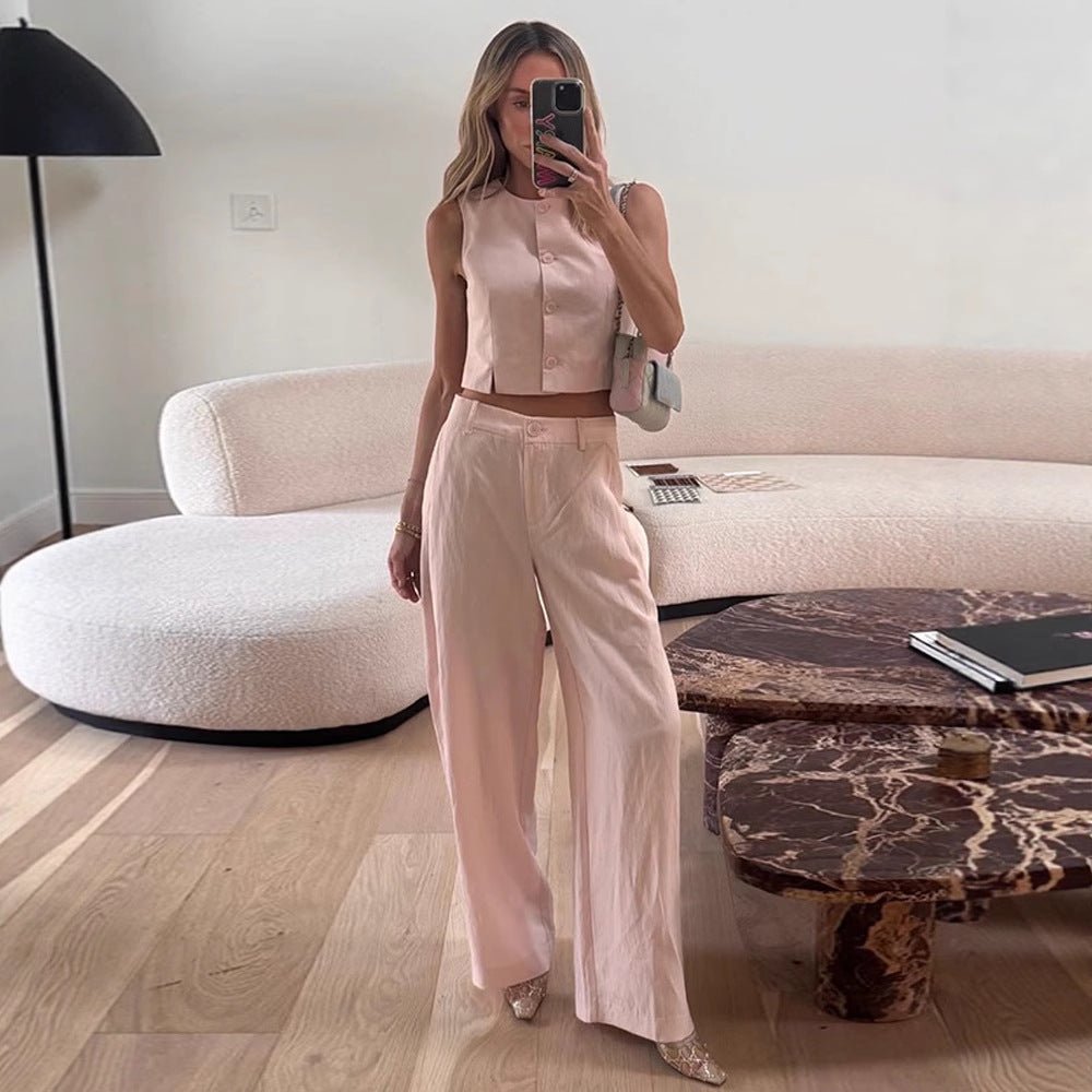 Women High-waisted wide summer pants with crease and side pockets Chichicherry - Chichicherry
