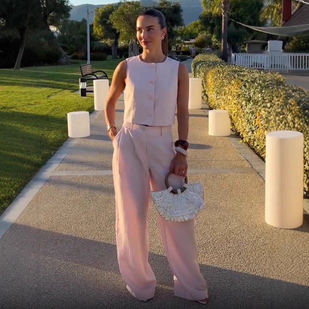 Women High-waisted wide summer pants with crease and side pockets Chichicherry - Chichicherry