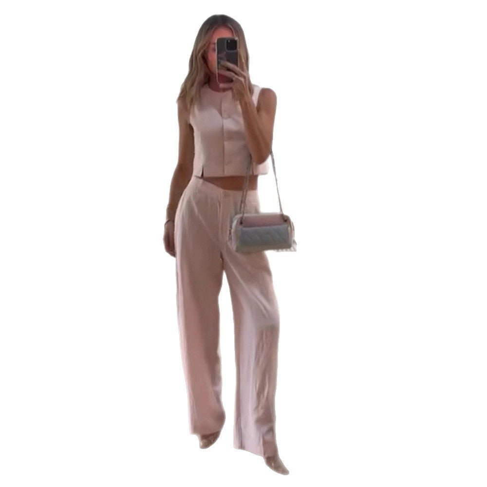 Women High-waisted wide summer pants with crease and side pockets Chichicherry - Chichicherry