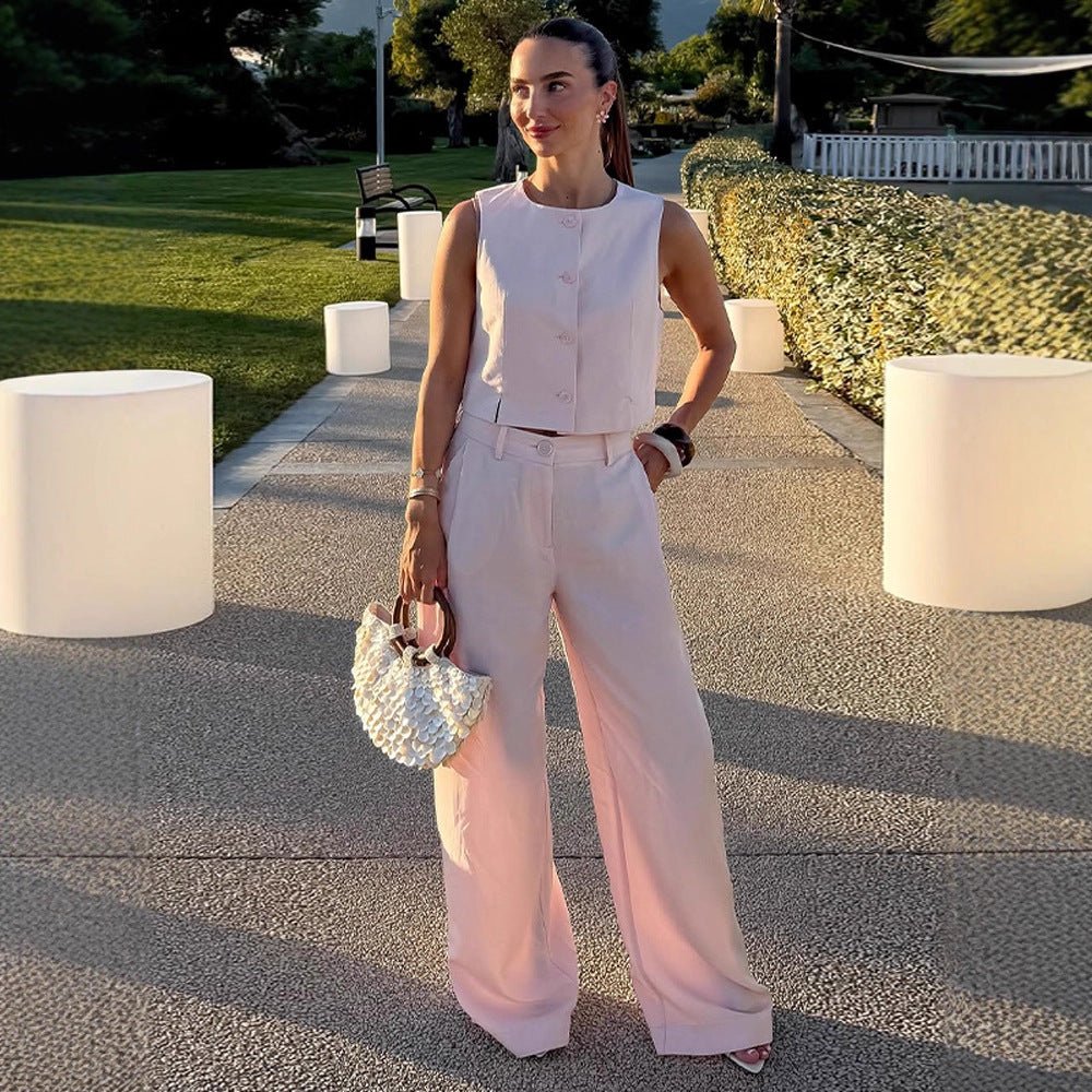 Women High-waisted wide summer pants with crease and side pockets Chichicherry - Chichicherry