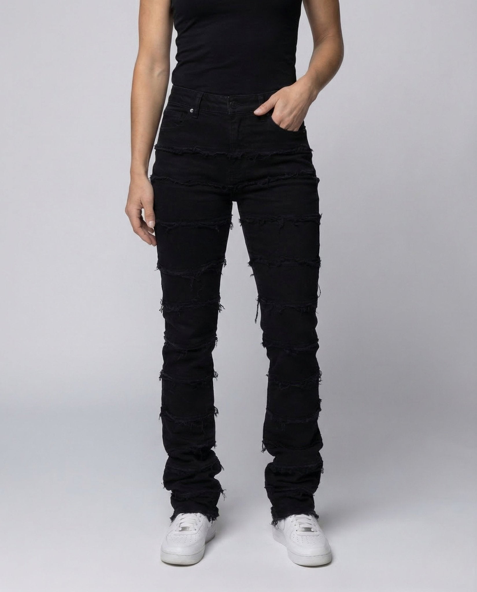 Women Jeans High Waist Fringe Flare - Chichicherry