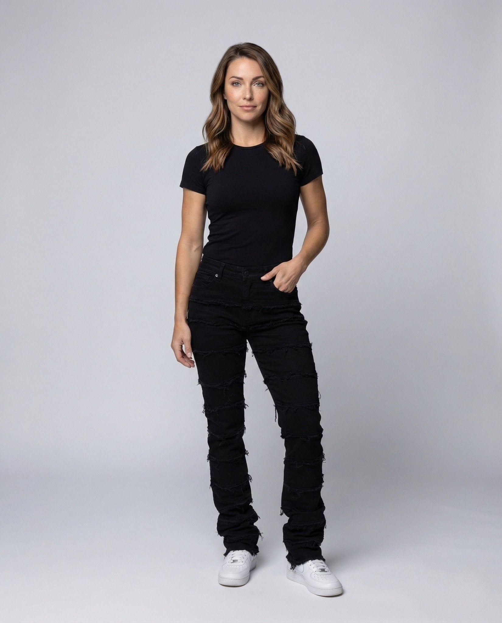 Women Jeans High Waist Fringe Flare - Chichicherry