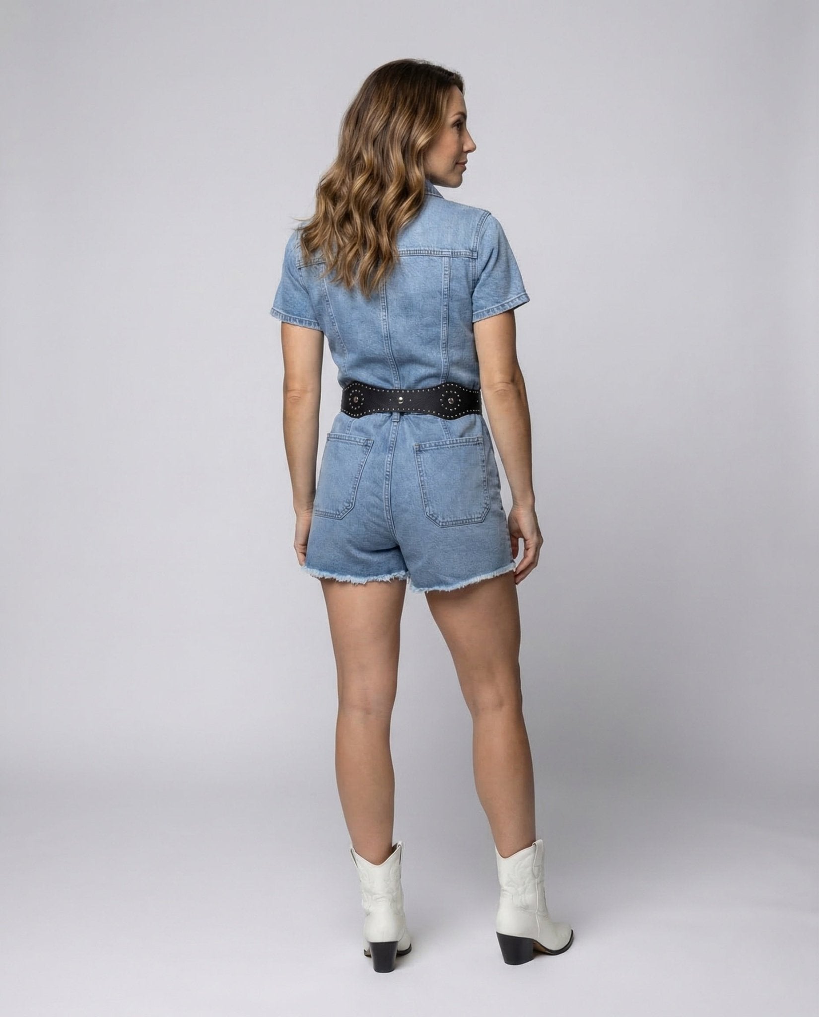 Women Jeans Short Overall Button Placket - Chichicherry