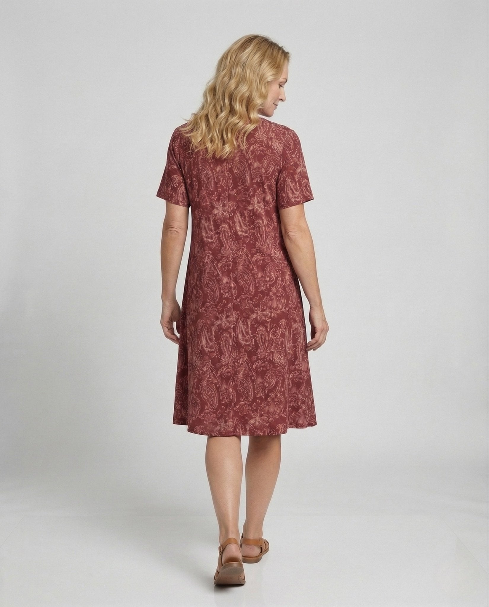 Women Knee-Length A-Line Dress with Ornament Print - Chichicherry