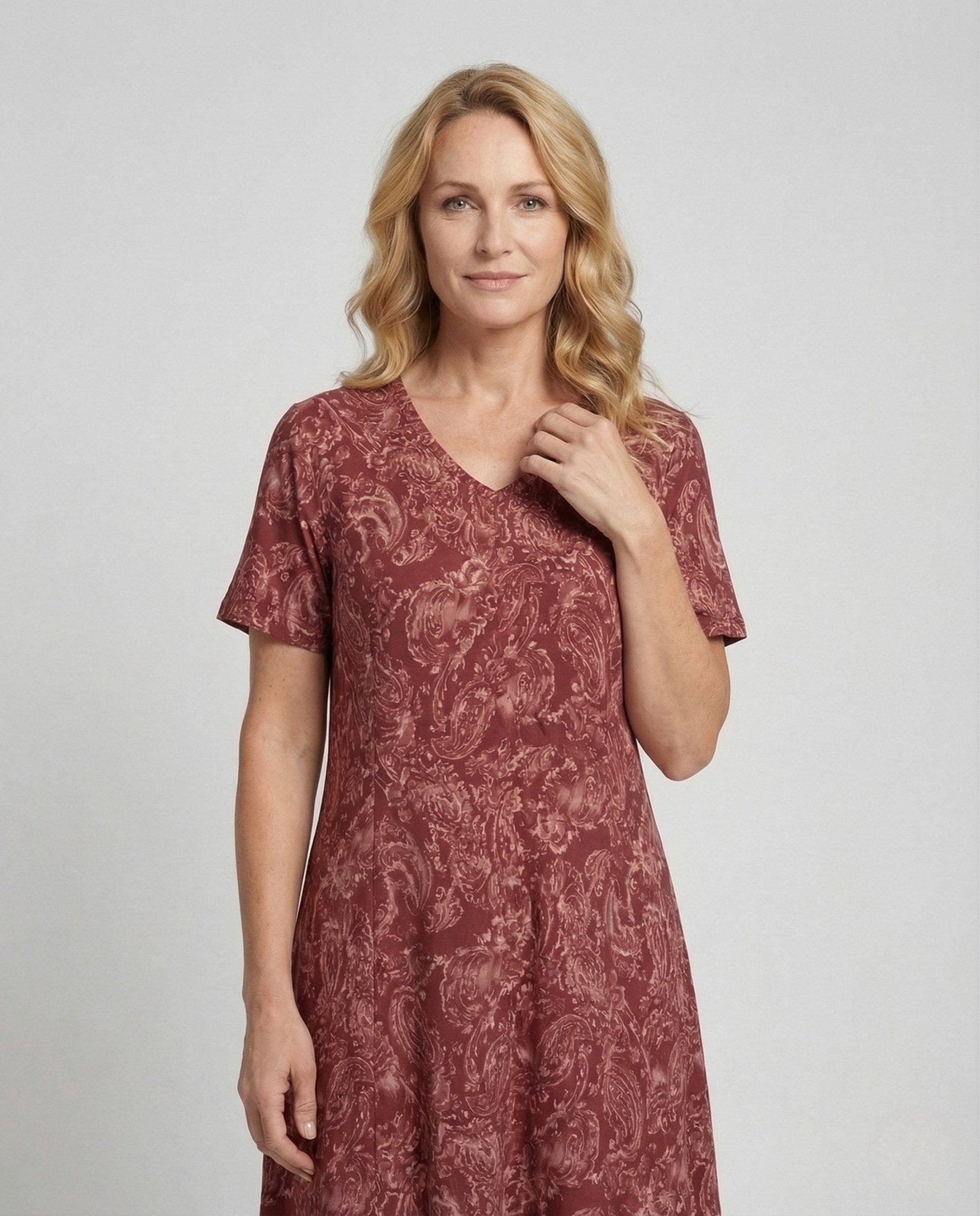 Women Knee-Length A-Line Dress with Ornament Print - Chichicherry