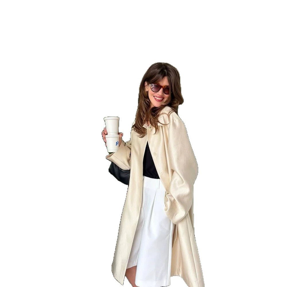 Women Lightweight Satin-Effect Long Coat with Boxy Oversize Silhouette Chichicherry - Chichicherry