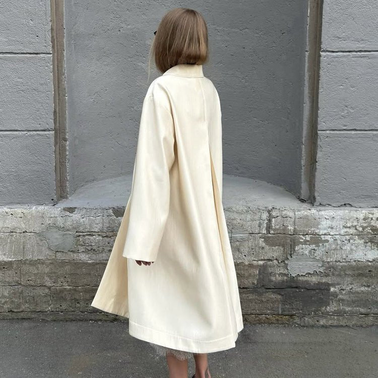 Women Lightweight Satin-Effect Long Coat with Boxy Oversize Silhouette Chichicherry - Chichicherry