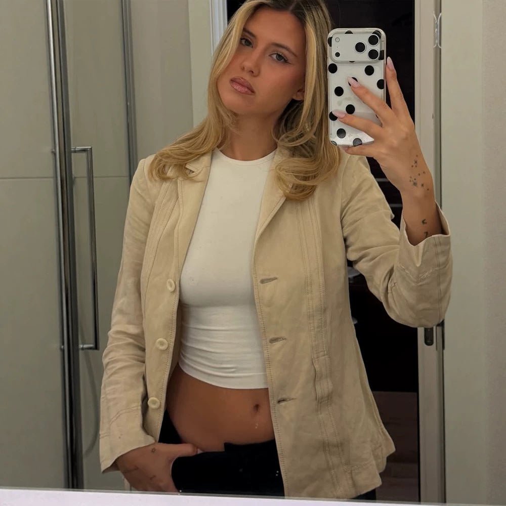 Women Lightweight Structured Linen Blazer with Relaxed Fit, One-Button Closure & Flap Pockets Chichicherry - Chichicherry