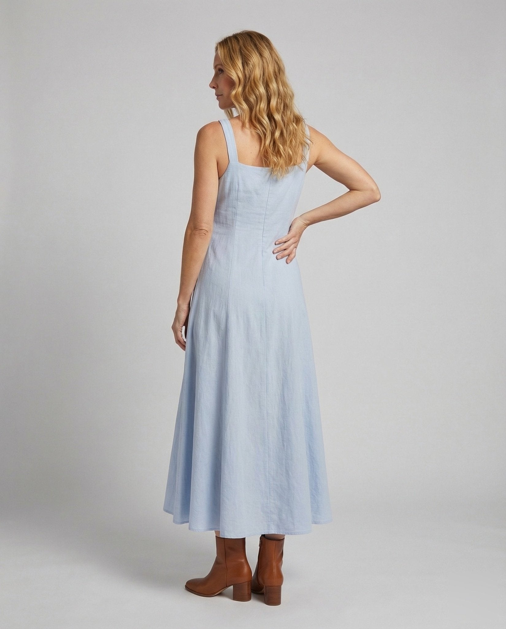 Women Linen Blend A-Line Maxi Dress - Chichicherry