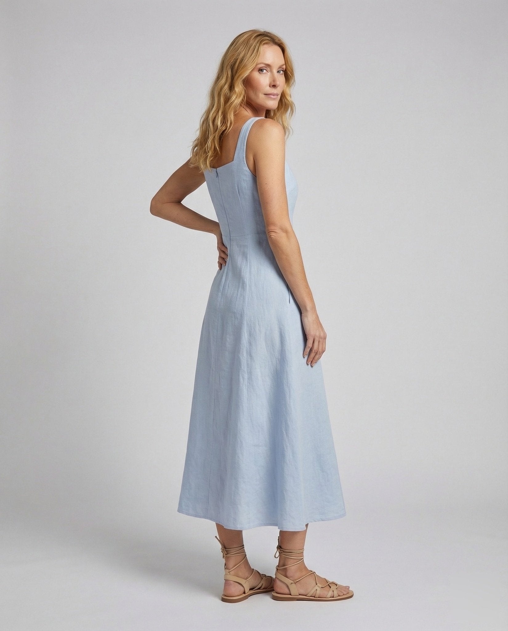 Women Linen Blend A-Line Maxi Dress - Chichicherry