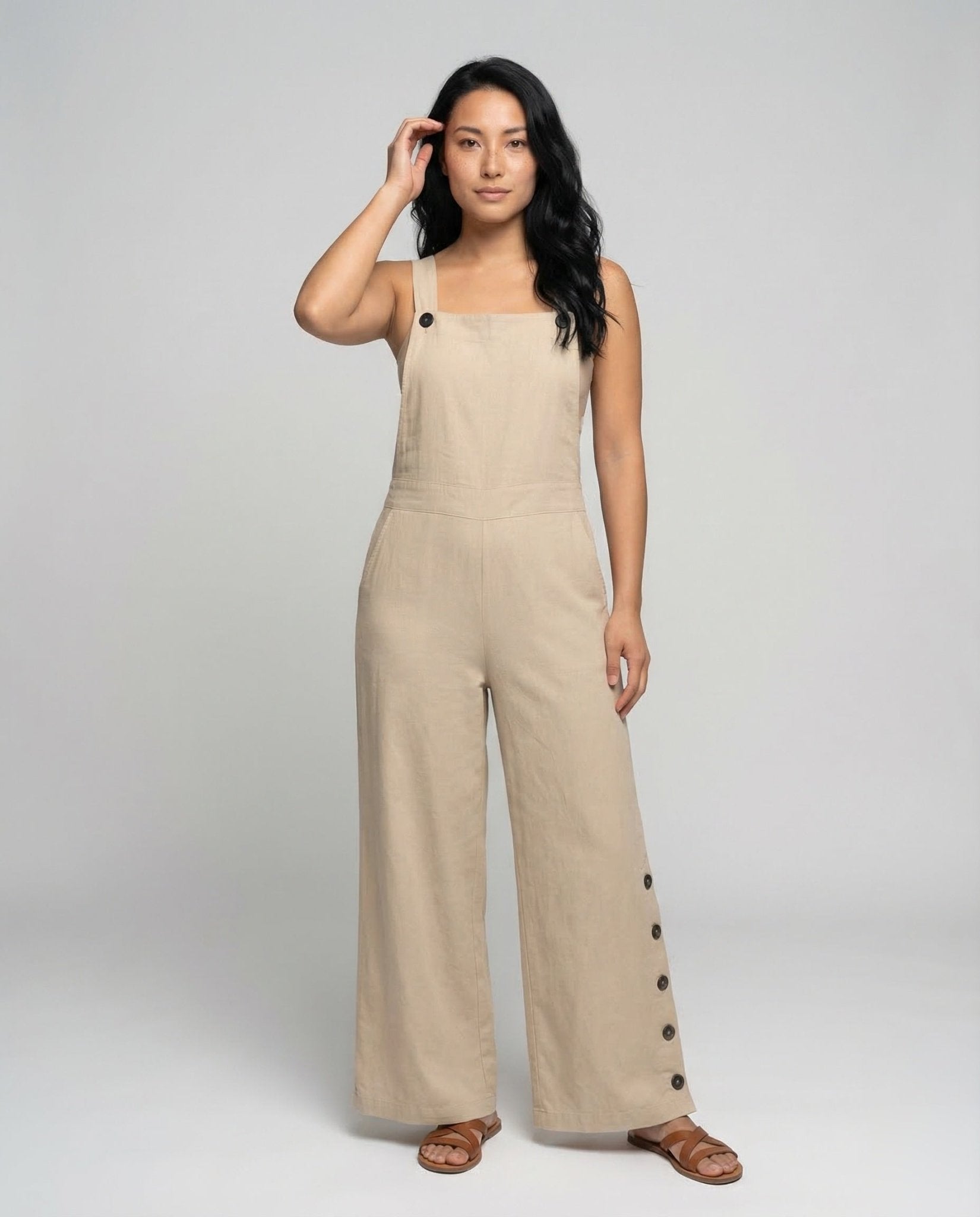 Women Linen Jumpsuit Loose - Chichicherry