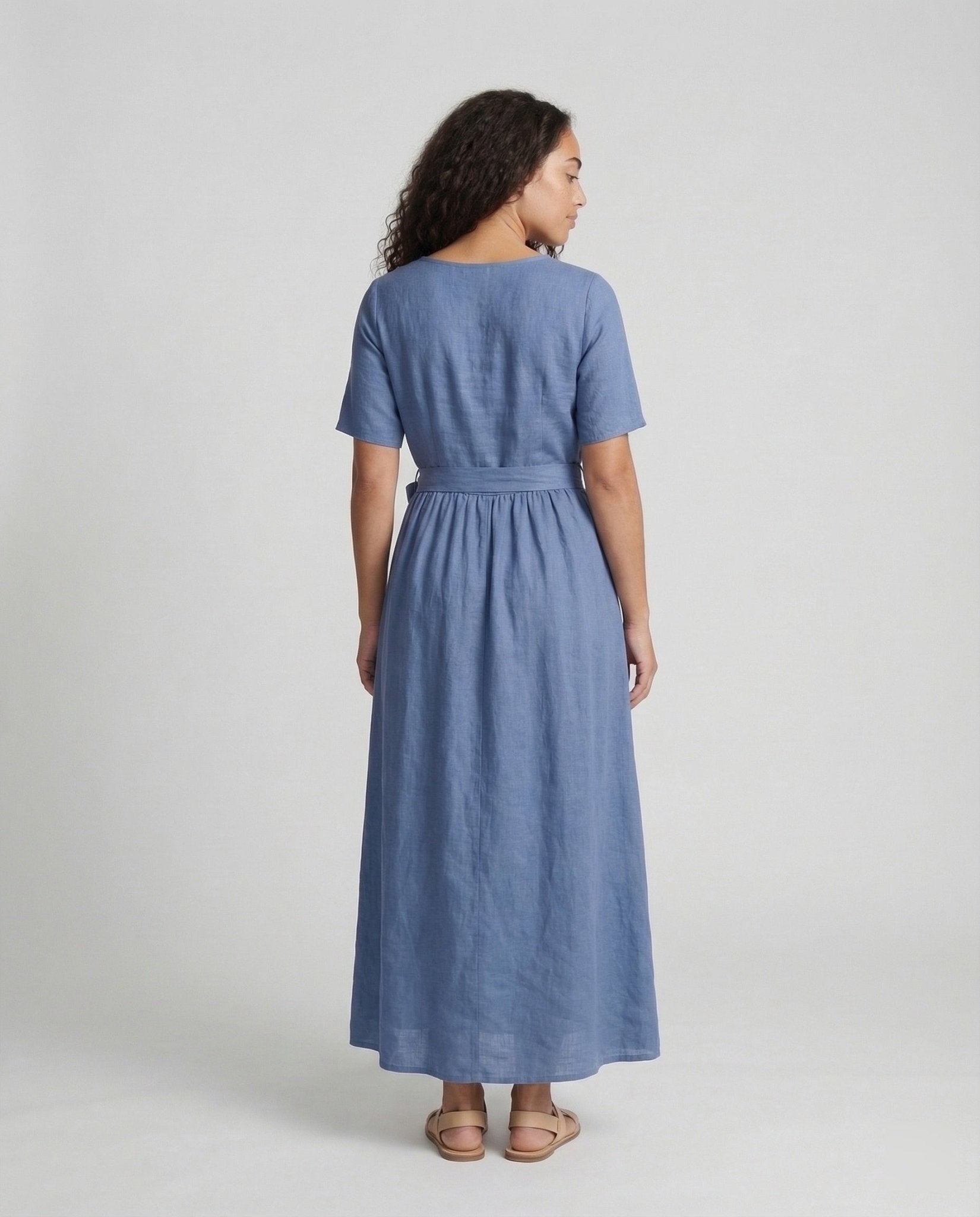 Women Linen Maxi Dress Belt - Chichicherry