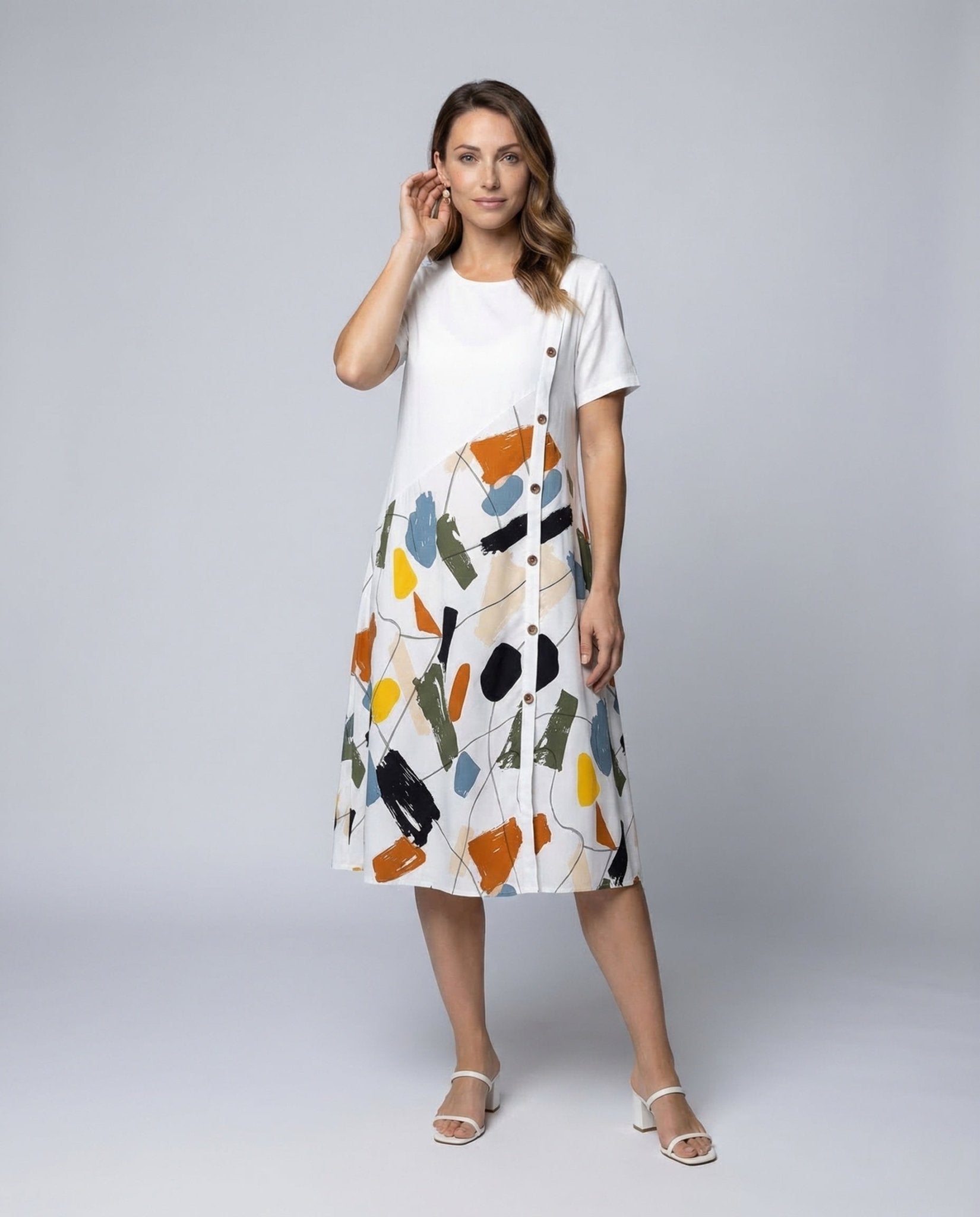 Women Linen Midi Dress Print - Chichicherry