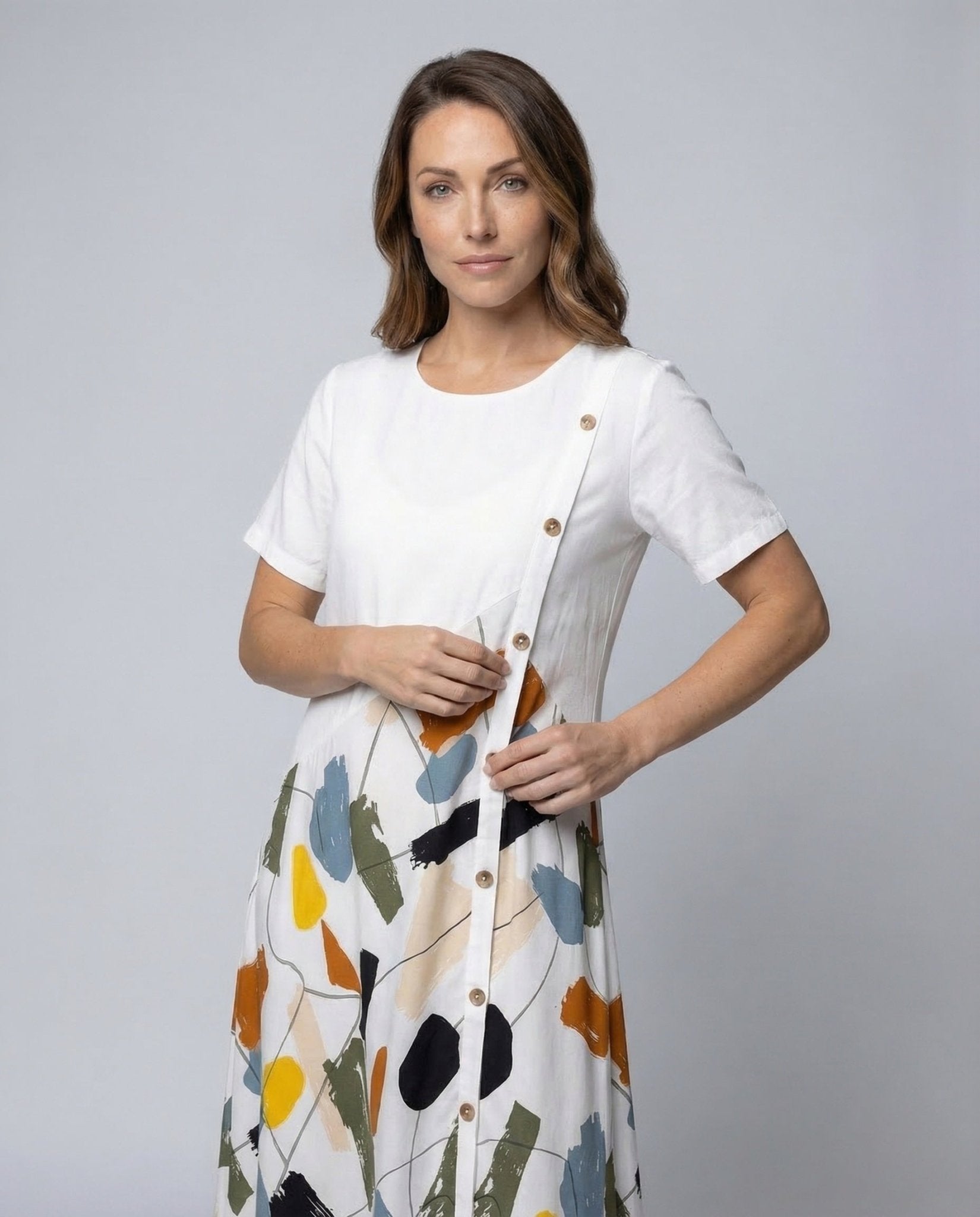 Women Linen Midi Dress Print - Chichicherry