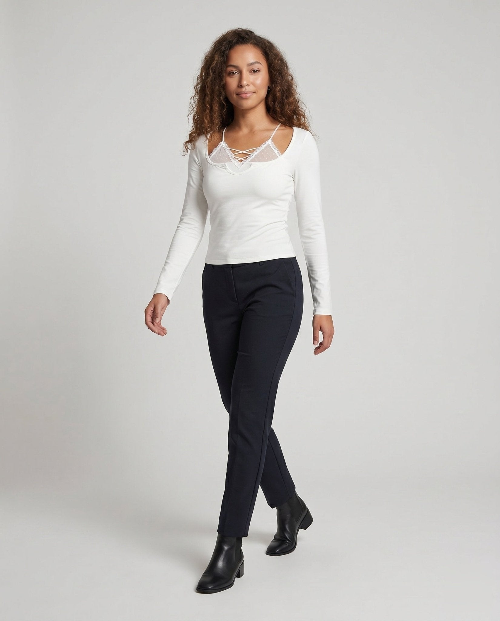 Women Long Sleeve Shirt with Refined Cut Details - Chichicherry