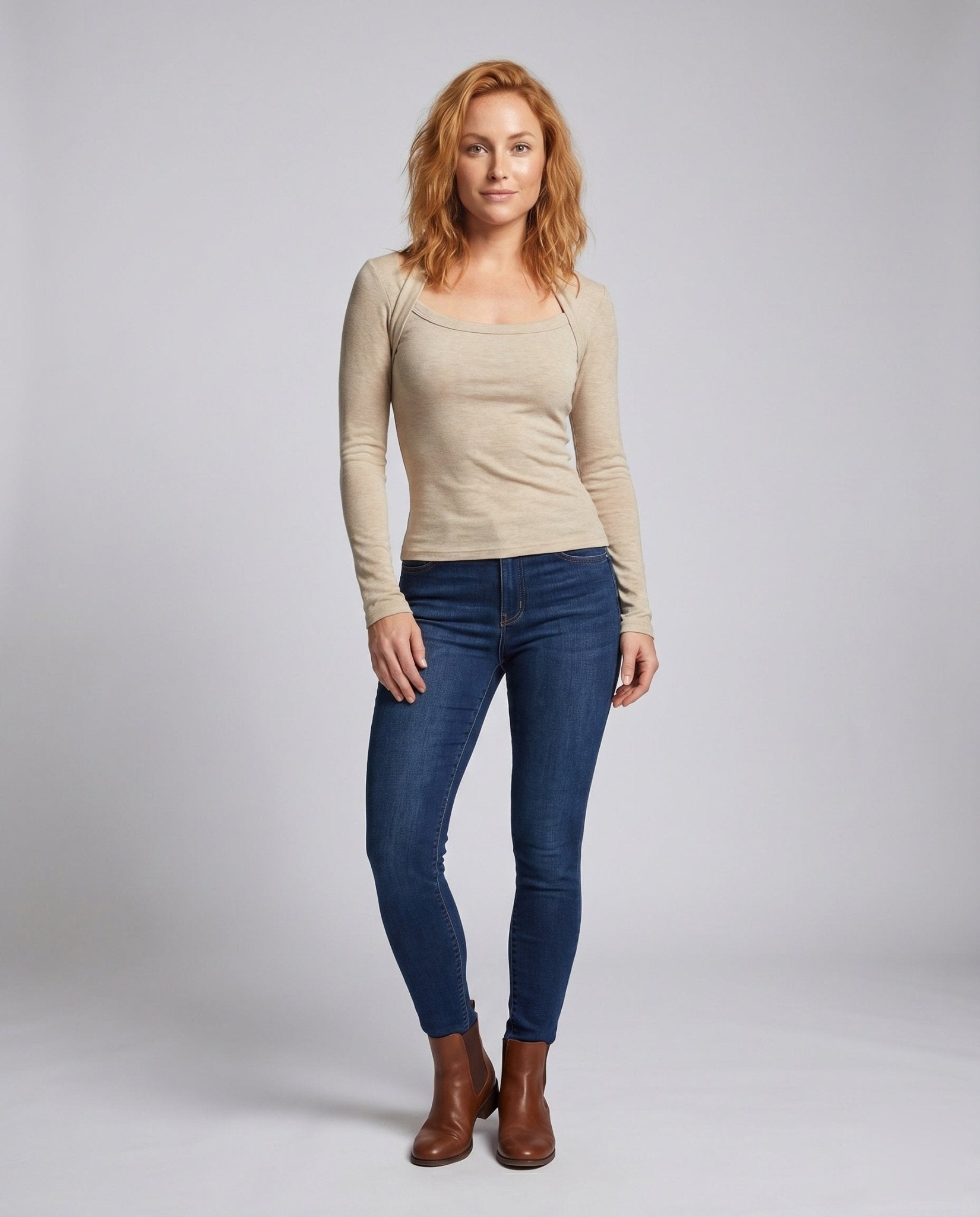 Women Long-sleeved combination top with asymmetrical design and innovative cut - Chichicherry