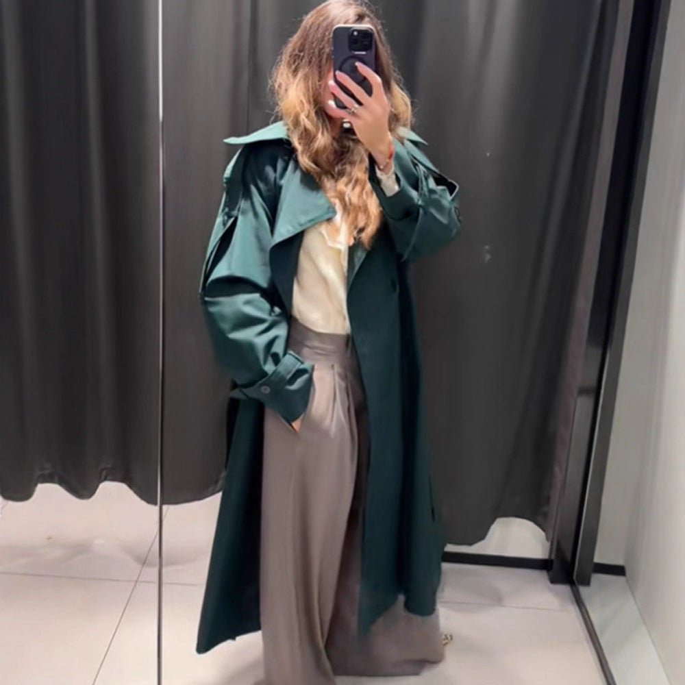 Women Long Water-Repellent Trench Coat with Waist Belt and High Stand Collar Chichicherry - Chichicherry