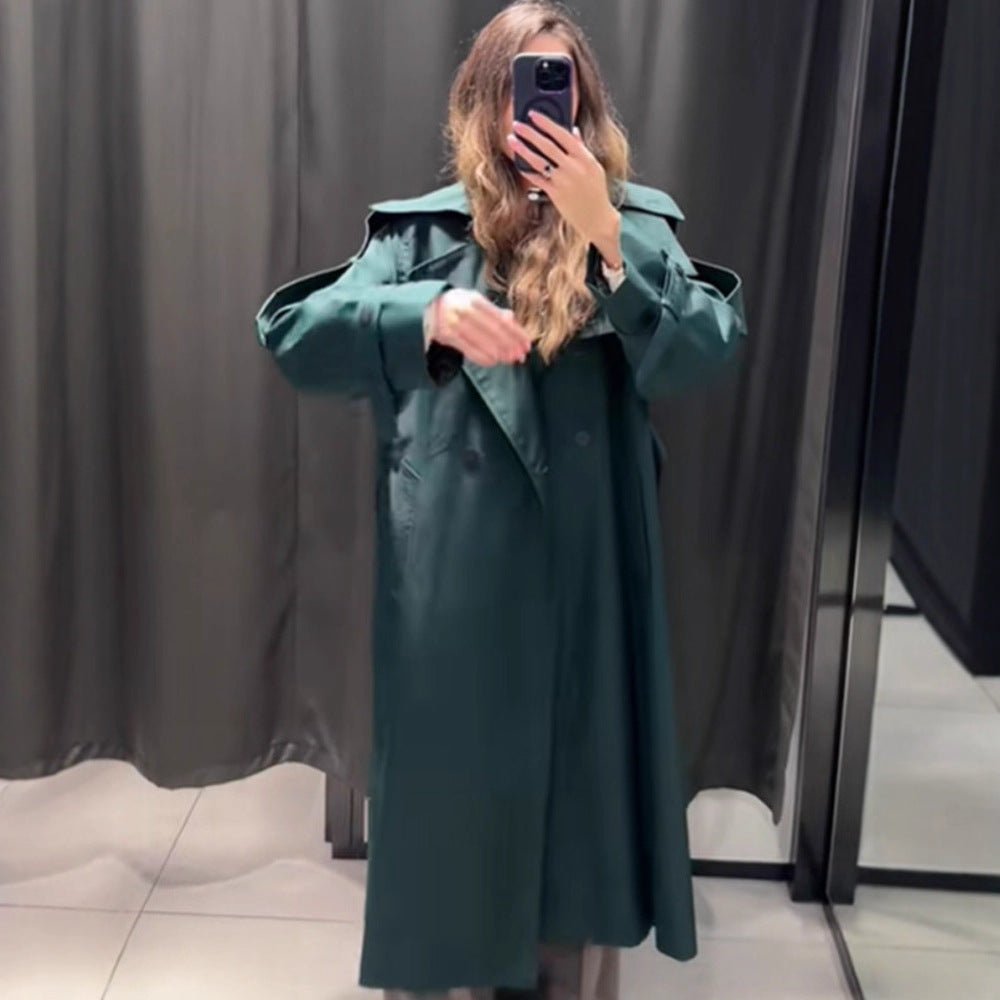 Women Long Water-Repellent Trench Coat with Waist Belt and High Stand Collar Chichicherry - Chichicherry