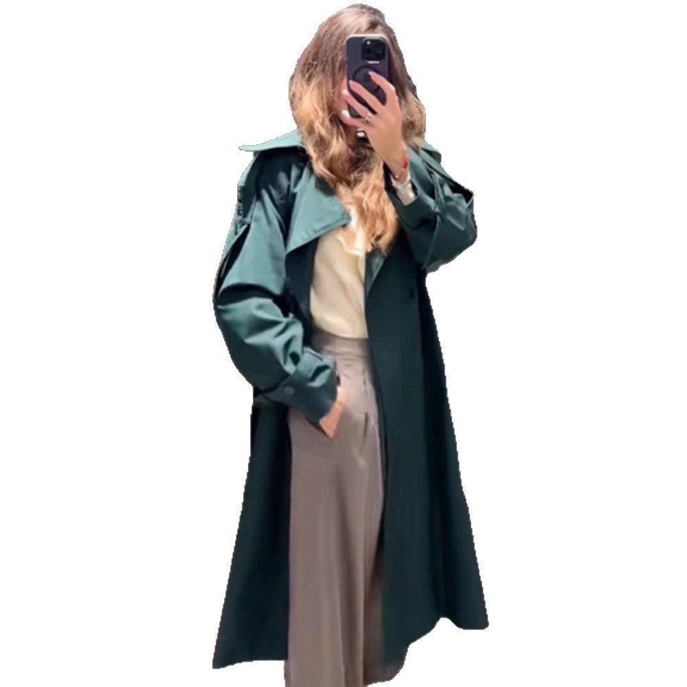 Women Long Water-Repellent Trench Coat with Waist Belt and High Stand Collar Chichicherry - Chichicherry