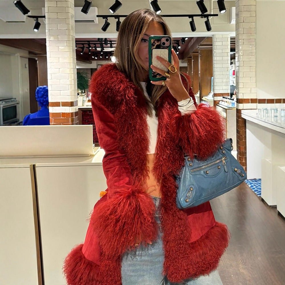 Women Longer Faux Fur Coat with Voluminous Shawl Collar and Decorative Fur Cuffs Chichicherry - Chichicherry