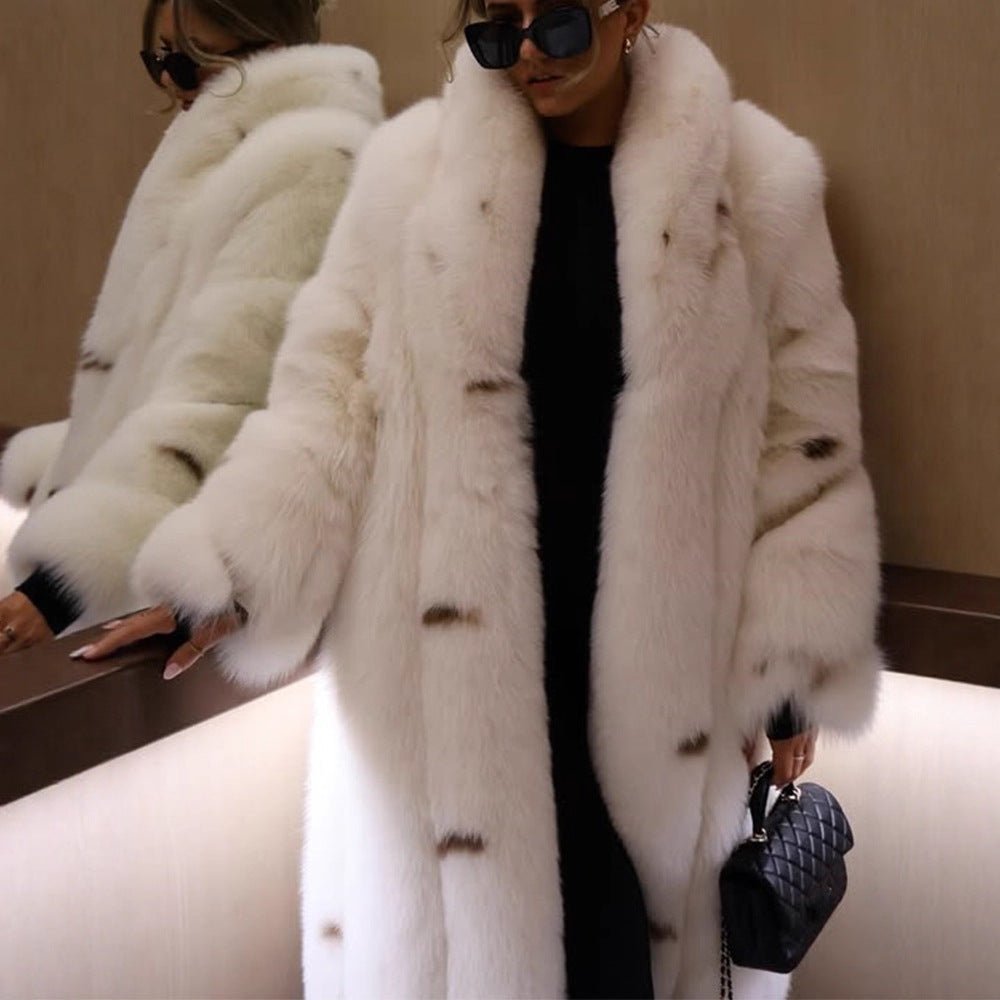 Women longer vegan faux fur coat with hood and voluminous fur collar Chichicherry - Chichicherry