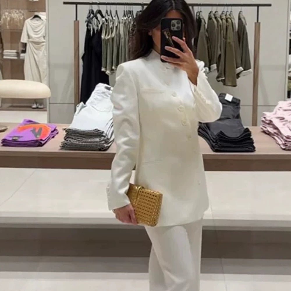 Women Longline Blazer with Stand Collar and Slim Silhouette Chichicherry - Chichicherry