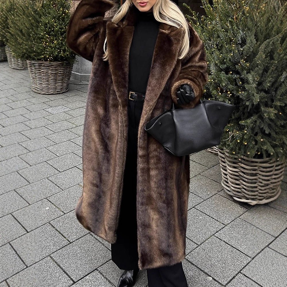 Women Luxurious Long Faux Fur Coat with Oversized Cut and Warming Lining Chichicherry - Chichicherry