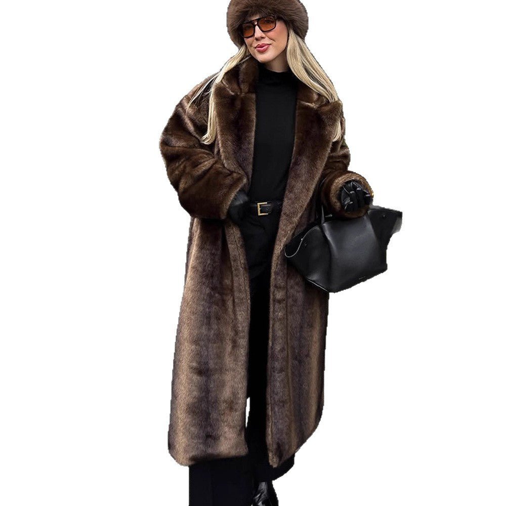 Women Luxurious Long Faux Fur Coat with Oversized Cut and Warming Lining Chichicherry - Chichicherry