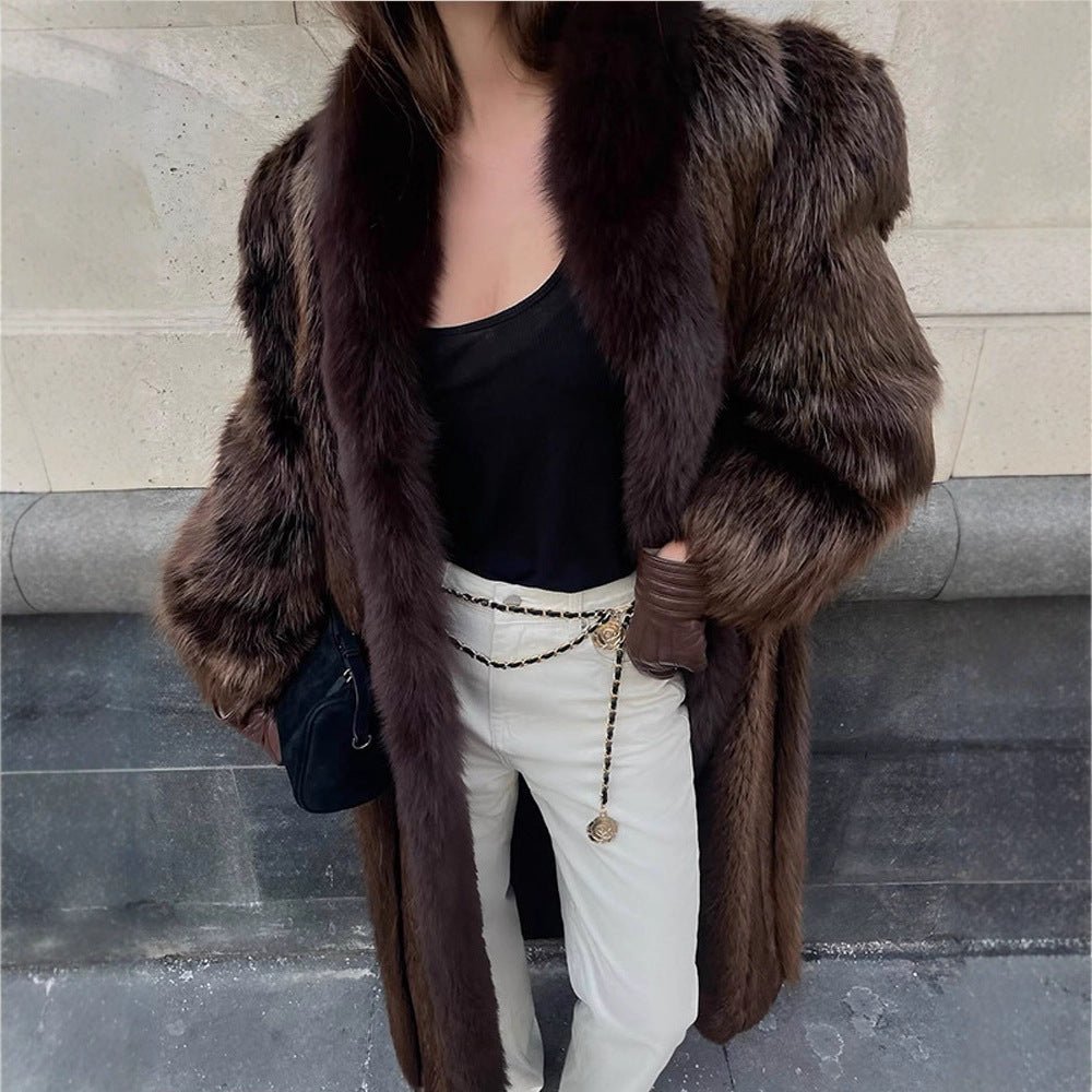 Women Luxurious Long Fur Coat with Wide Collar and Voluminous Sleeves Chichicherry - Chichicherry