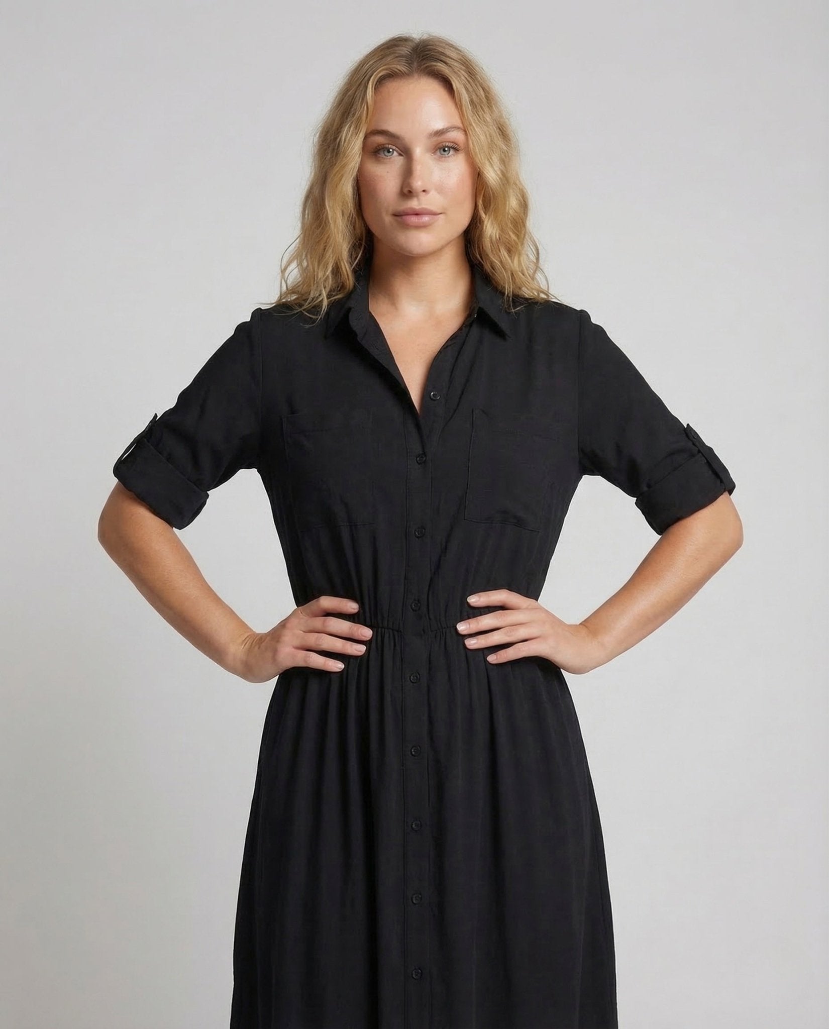 Women Maxi Dress Button Placket Belt - Chichicherry