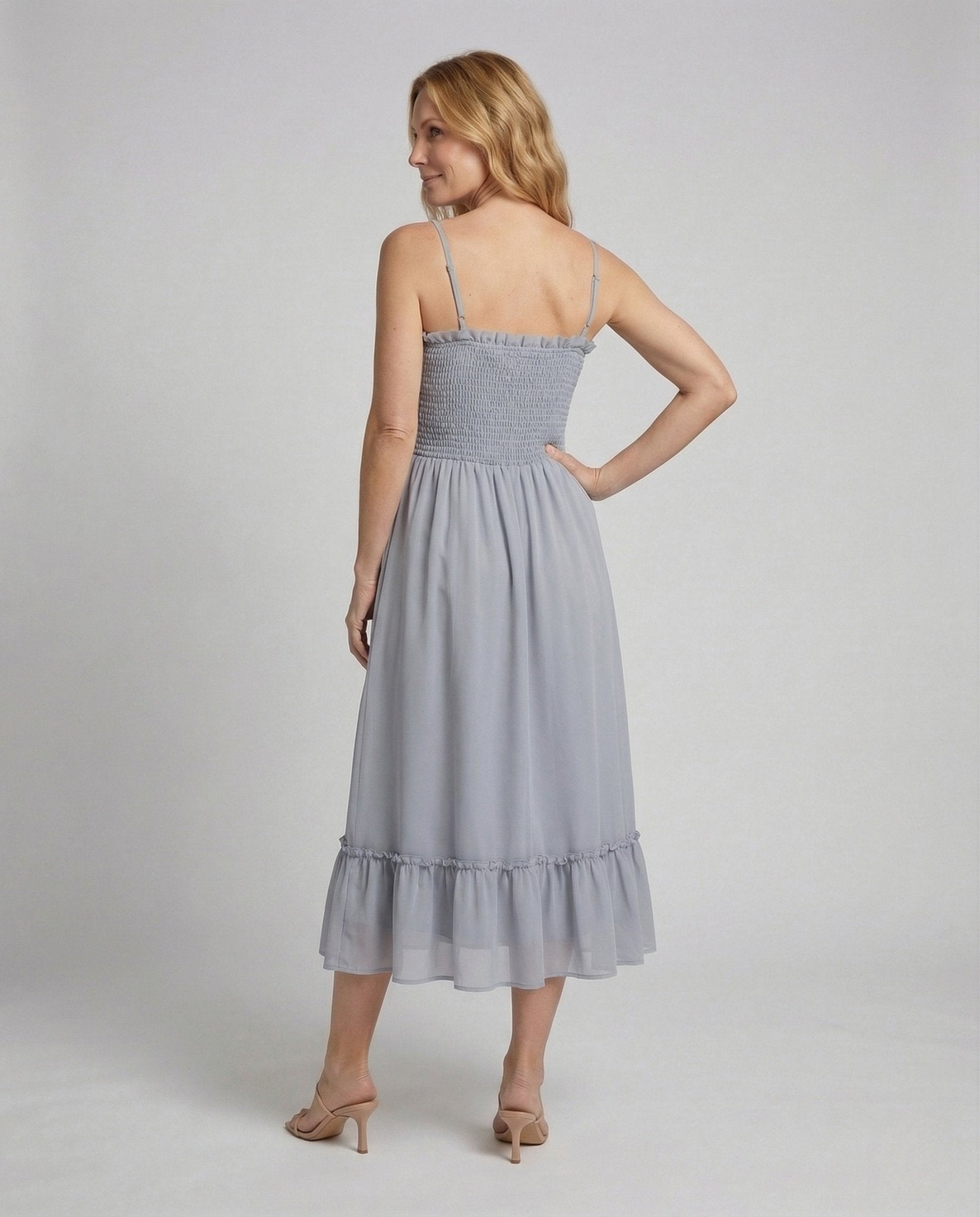 Women Maxi Dress Gathered Smocked Top Bolero - Chichicherry