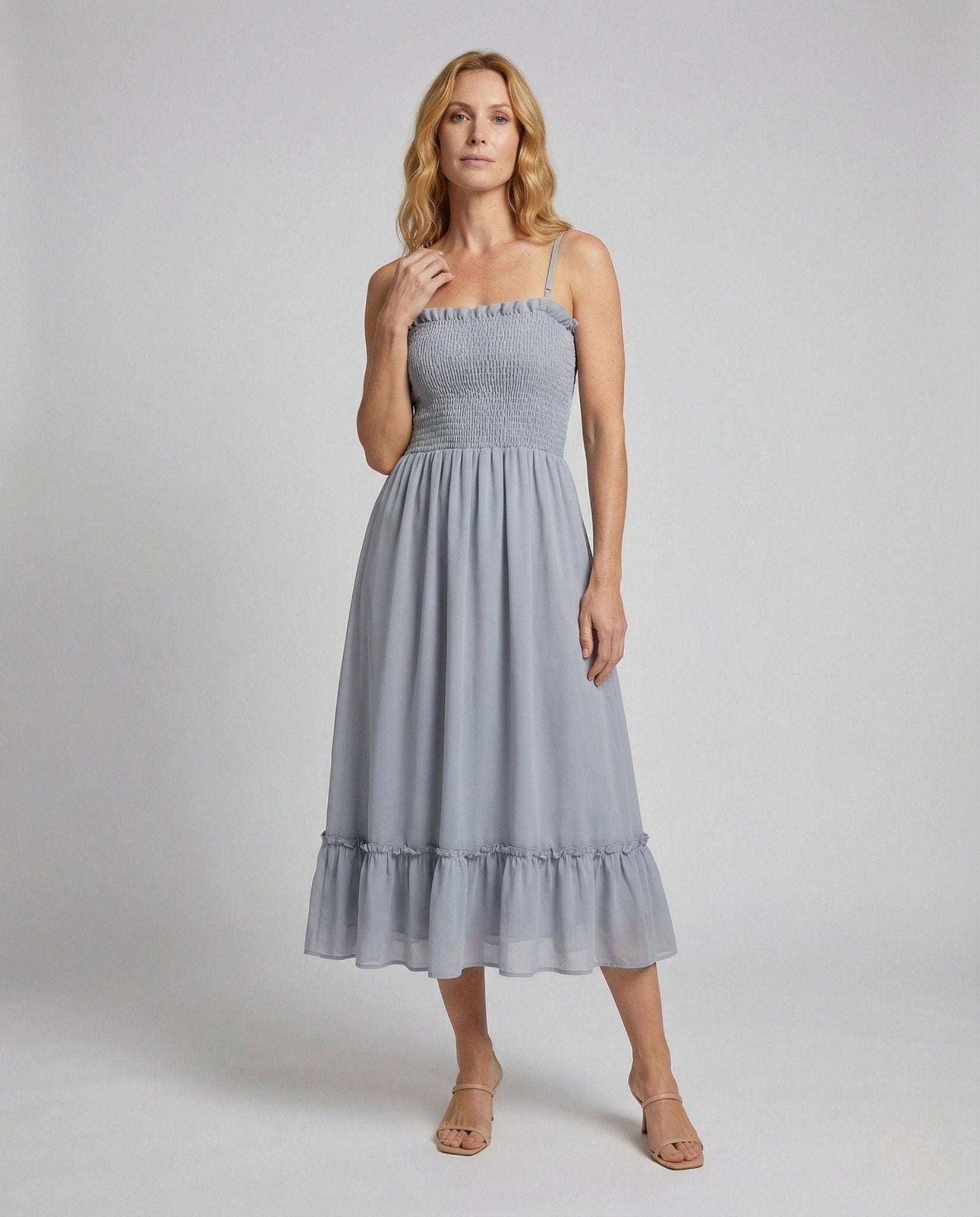 Women Maxi Dress Gathered Smocked Top Bolero - Chichicherry