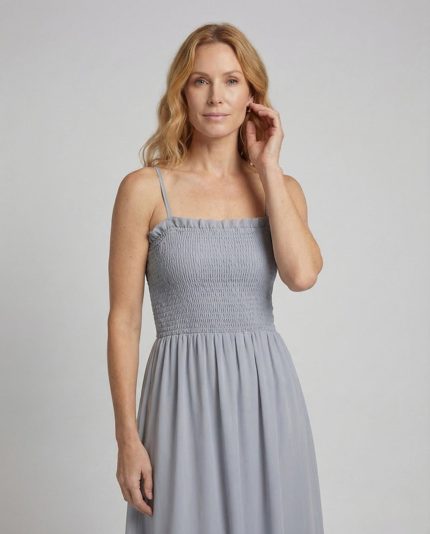 Women Maxi Dress Gathered Smocked Top Bolero - Chichicherry