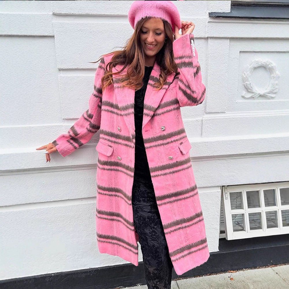 Women Mid-length checkered wool blend coat with double-breasted button placket and shawl collar Chichicherry - Chichicherry