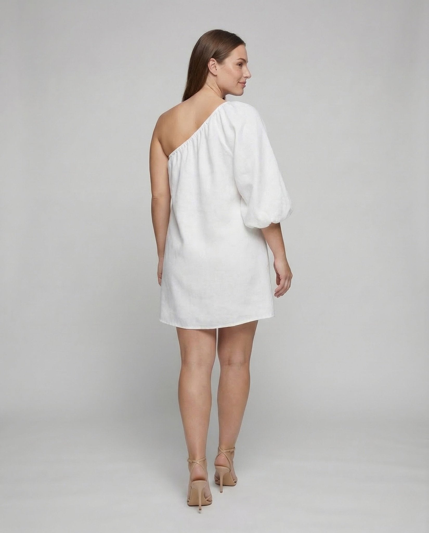 Women Mini Dress Asymmetrical Strapless Balloon Sleeves - Chichicherry