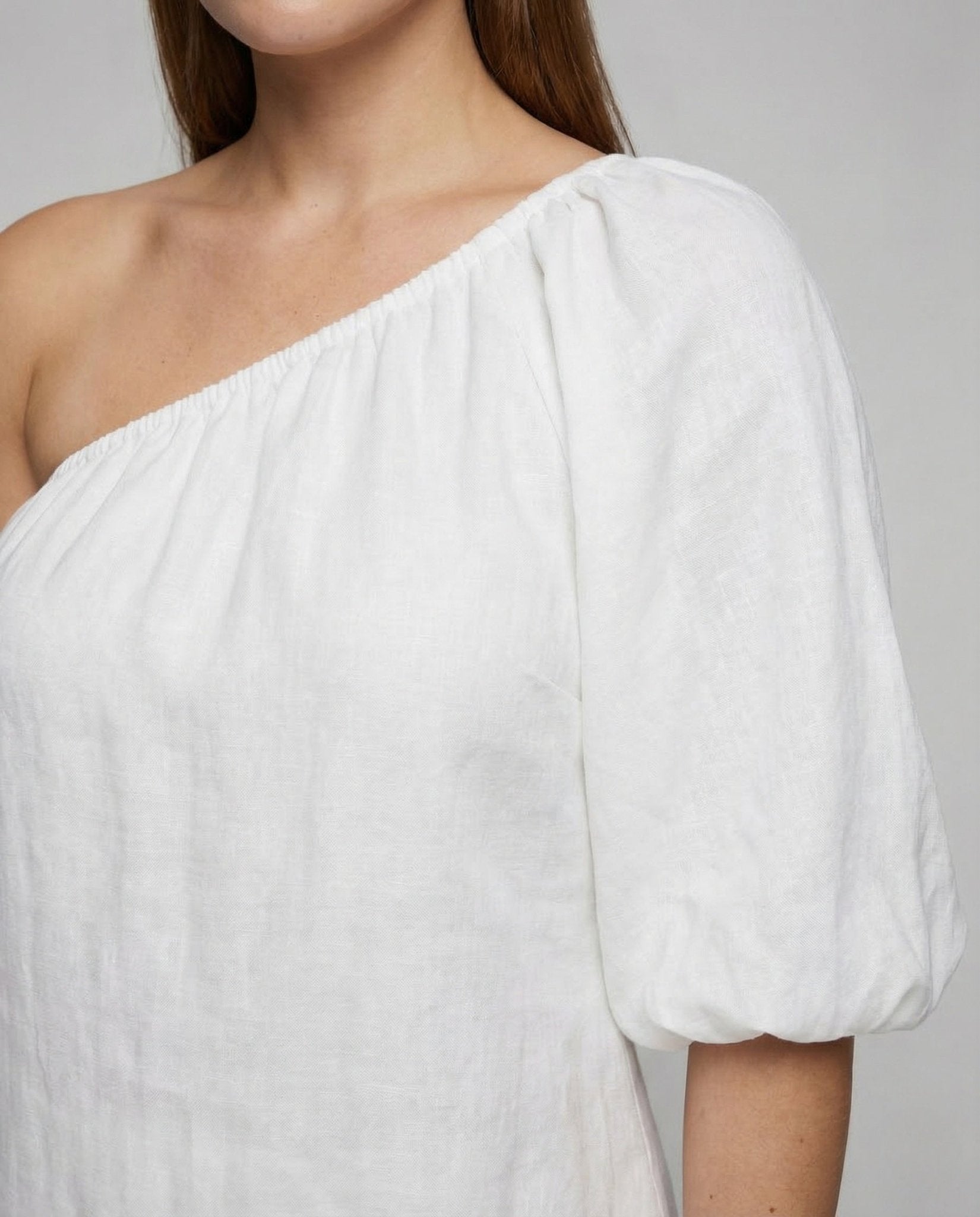 Women Mini Dress Asymmetrical Strapless Balloon Sleeves - Chichicherry