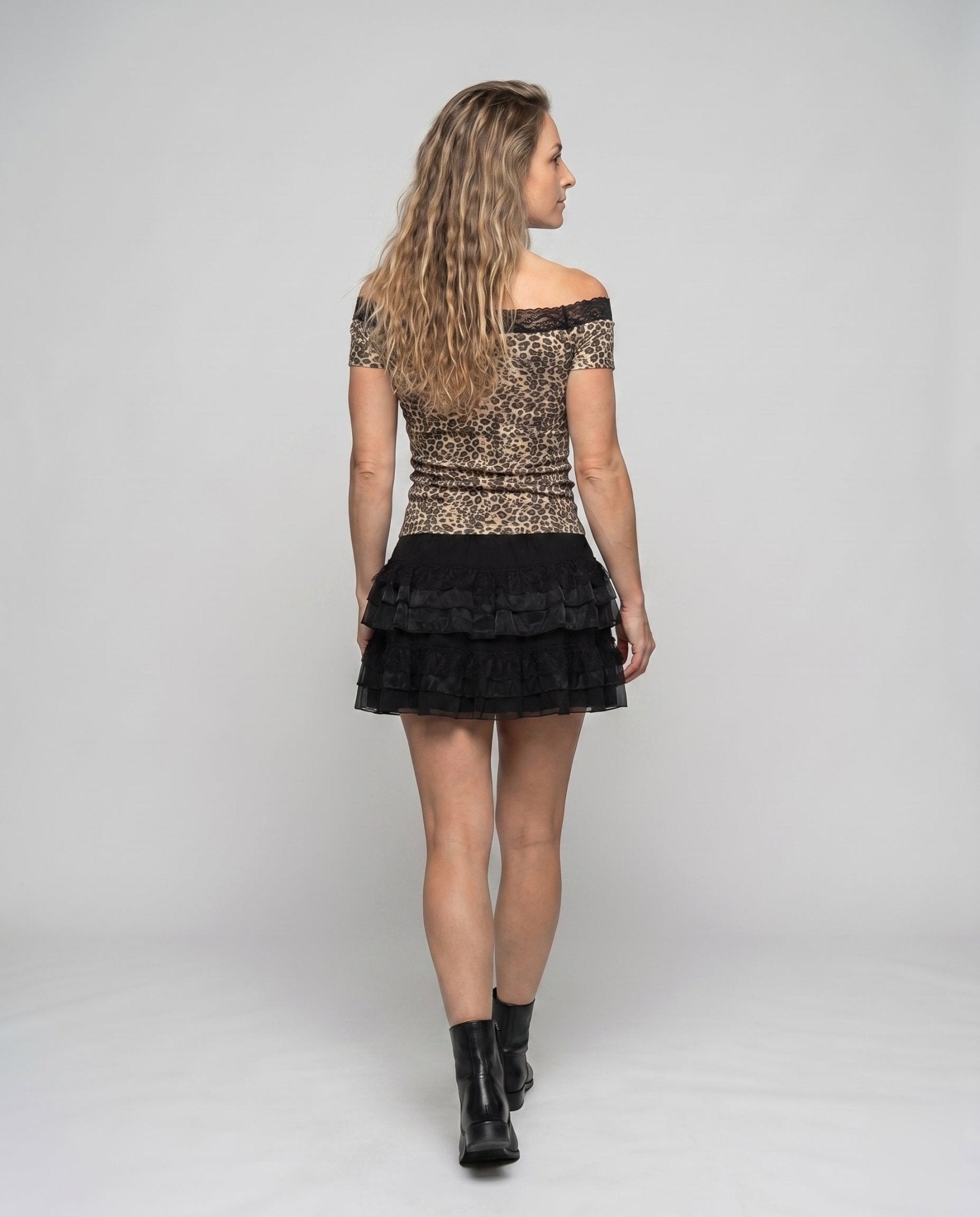 Women Off-Shoulder Dress with Voluminous Ruffle Hem - Chichicherry