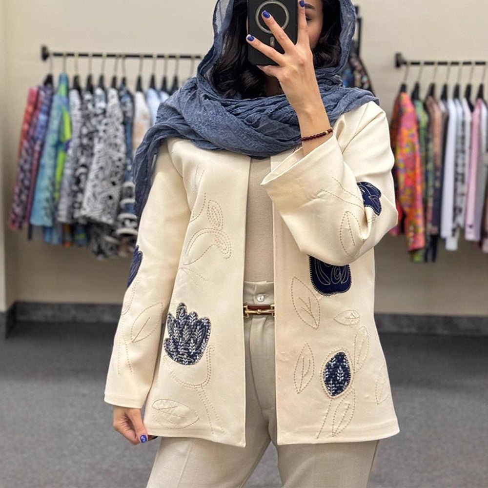 Women open cardigan blazer with floral embroidery & appliqués Chichicherry - Chichicherry