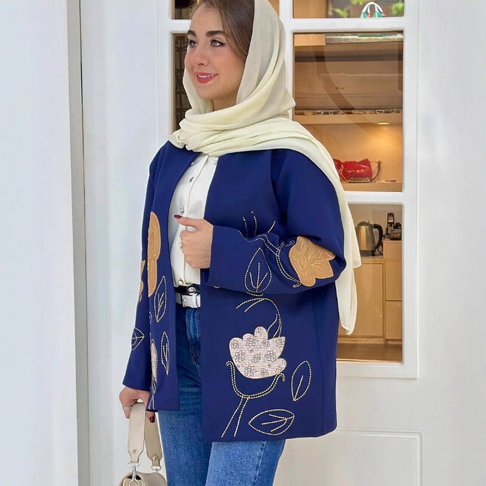 Women open cardigan blazer with floral embroidery & appliqués Chichicherry - Chichicherry