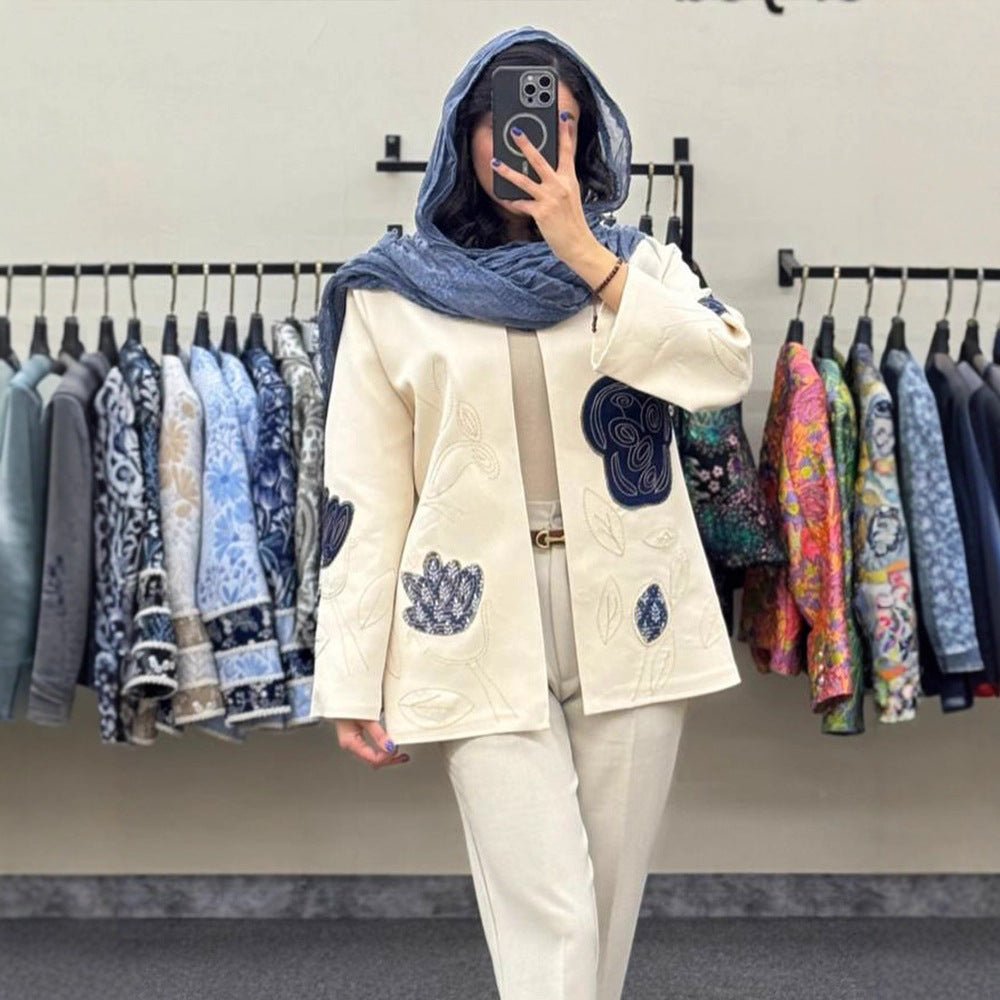 Women open cardigan blazer with floral embroidery & appliqués Chichicherry - Chichicherry