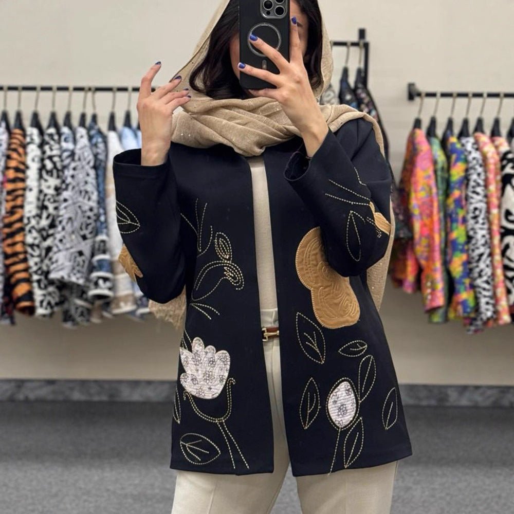 Women open cardigan blazer with floral embroidery & appliqués Chichicherry - Chichicherry