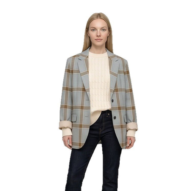 Women Oversize Check Blazer in Glencheck with boxy silhouette and falling lapels Chichicherry - Chichicherry