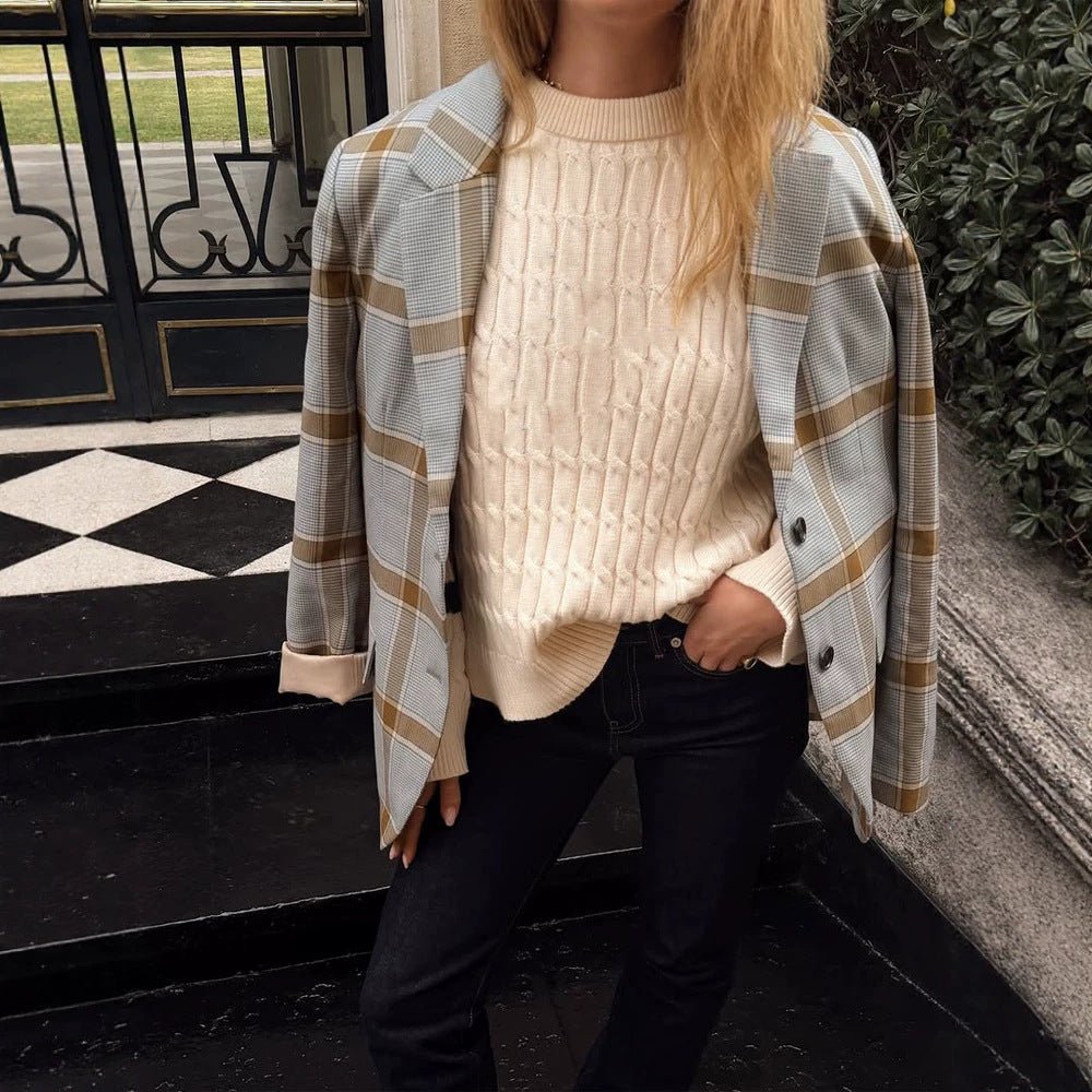 Women Oversize Check Blazer in Glencheck with boxy silhouette and falling lapels Chichicherry - Chichicherry