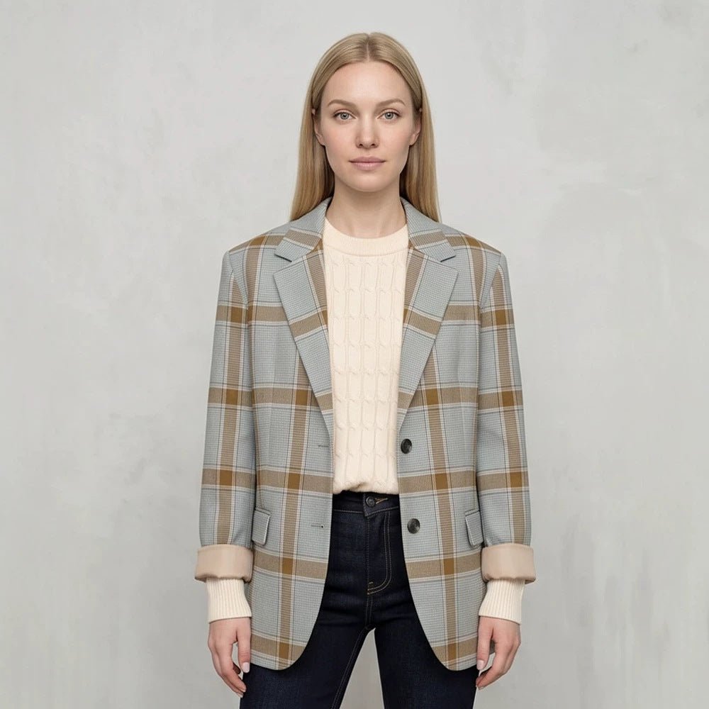 Women Oversize Check Blazer in Glencheck with boxy silhouette and falling lapels Chichicherry - Chichicherry