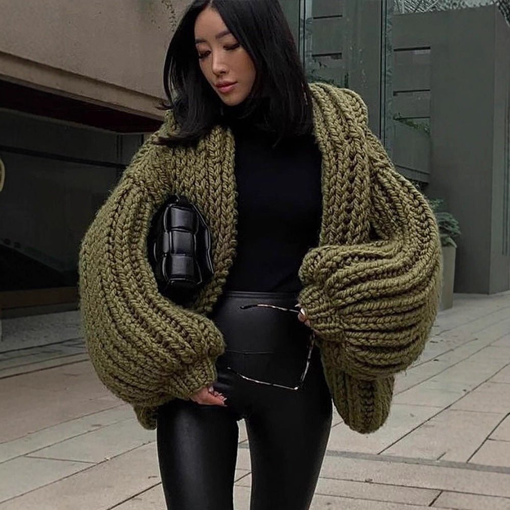Women Oversize Chunky Knit Cardigan with Large Hood & Voluminous Sleeves Chichicherry - Chichicherry